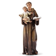 Saint Anthony Statue. Patron Saint of Lost Articles. Resin/Stone Mix. Dimensions: 6.25"H x 2.5"W x 2"D

 