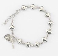 Sterling Silver Heart Shaped Rosary Bracelet