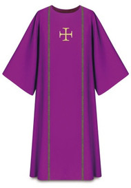 In Pius, 100% polyester. Length: 53", Width: 59". Plain neck. Color choices: beige, red, green, purple. These items are imported from Europe. Please supply your Institution’s Federal ID # as to avoid an import tax.  Please allow 3-4 weeks for delivery if item is not in stock.