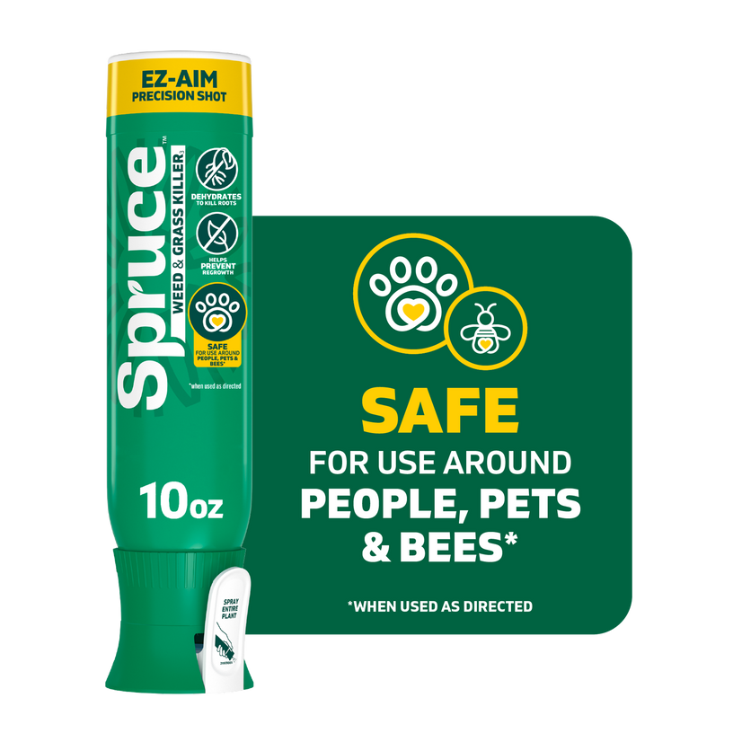 Spruce Weed and Grass Killer is safe for use around people, pets, and bees when used as directed.