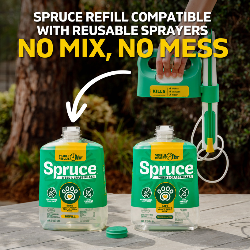 Spruce refill is compatible with reusable sprayers. No mix, no mess.