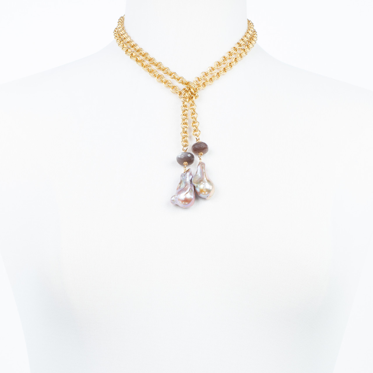 Baroque Pearl Chocolate Moonstone Lariat Necklace