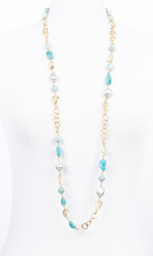 Aqua Marine Baroque Pearl Necklace