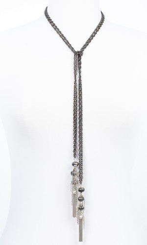 Labradorite Double Gunmetal Lariat Necklace