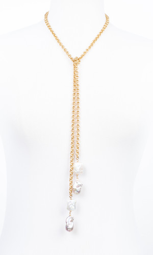 Double Pearl Lariat Necklace