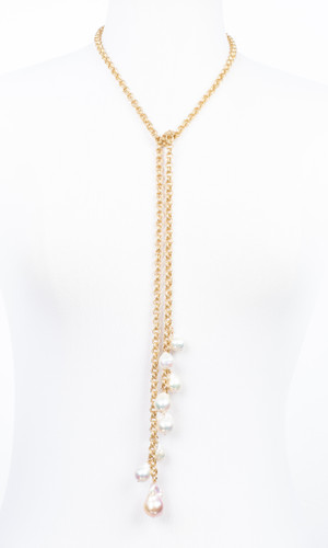 White Pearl Cluster Lariat Necklace