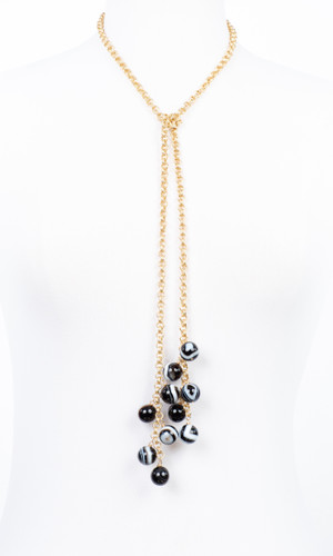Black and White Jasper Cluster Lariat Necklace