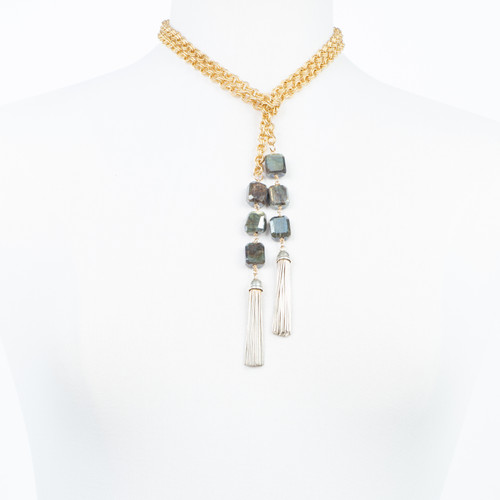 Labradorite Cube Lariat Necklace
