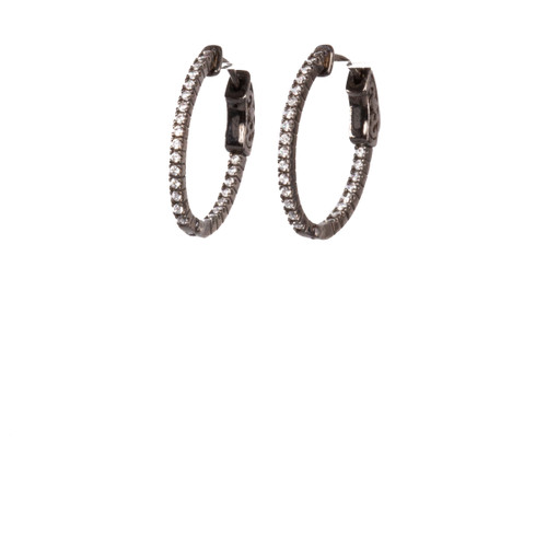 Sleek Oxidized Sterling CZ Hoop Earrings