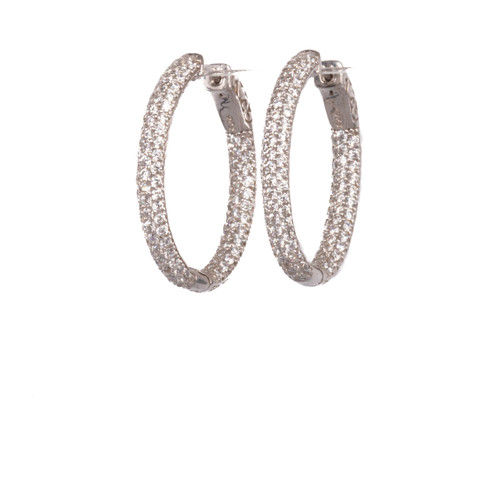 Pave CZ Sterling Hoop Earrings