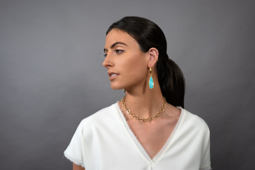 Tear Drop Turquoise Gold Earrings