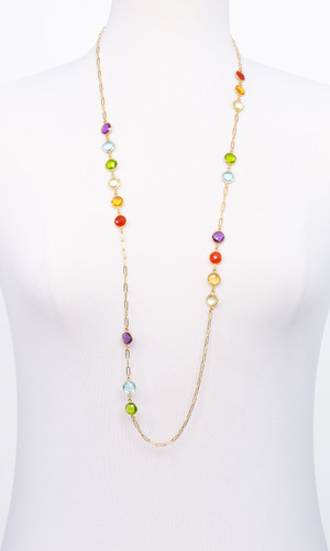 Rainbow Gem Stone Chain Necklace
