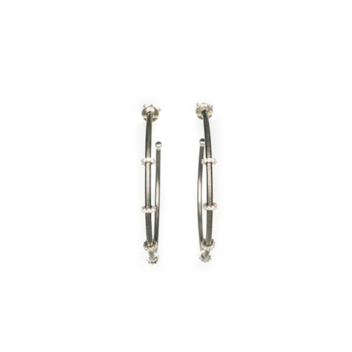 Oxidized Sterling CZ Small Hoop Earring Oxidized Sterling CZ Small Hoop Earring