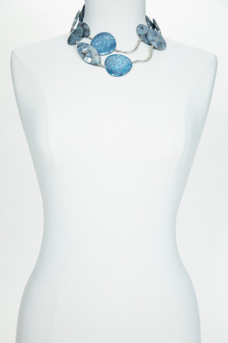 Denim Tone Mother of Pearl Belt Necklace