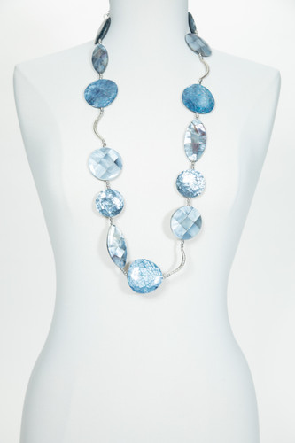 Denim Tone Mother of Pearl Belt Necklace