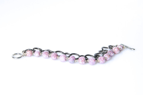 Pink Stone and Gunmetal Bracelet