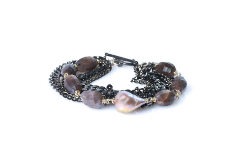Chocolate Moonstone Gunmetal Bracelet
