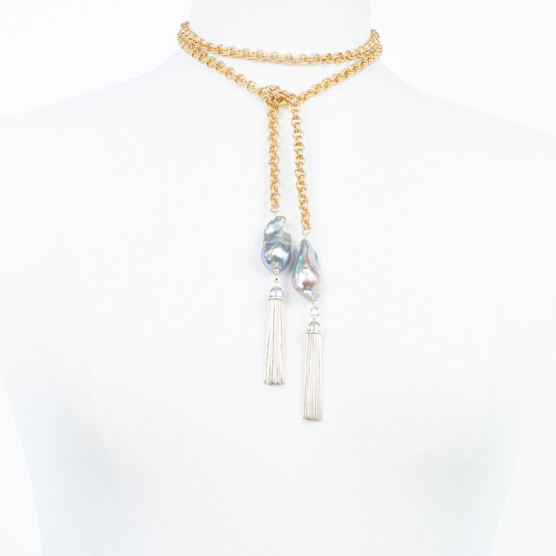 Gold-Accented Y Necklace with Pearls Crystals Mustard Tassel - Vibrant  Tassel | NOVICA