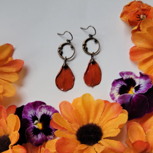 Orange Cosmos Earrings - Moonface with Brass Orange Cosmos Earrings - Moonface with Brass