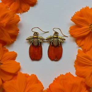 Orange Cosmos Earrings- Bee Charm with 14k GF Orange Cosmos Earrings- Bee Charm with 14k GF