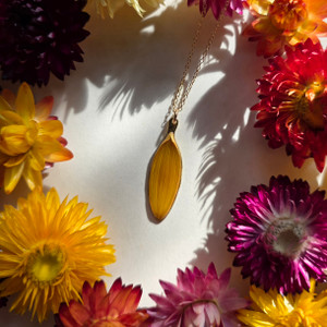 Sunflower Petal Pendant Necklace- Yellow with 14K GF  18 Inch Chain