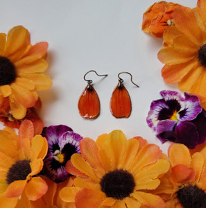 Orange Cosmos Flower Petal Earrings- Simple Brass Orange Cosmos Flower Petal Earrings- Simple Brass