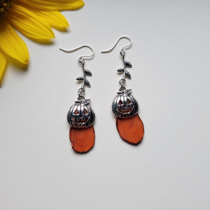 Orange Cosmos Pumpkin Earrings- Sterling Silver with Branches Orange Cosmos Pumpkin Earrings- Sterling Silver with Branches
