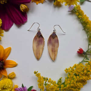 Sunflower Petal Earrings- Pink/Light Yellow with Sterling Silver Gemstone Charm and Sterling Silver Ear Hooks
