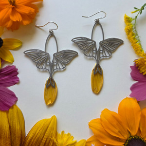 Sunflower Petal Luna Moth Earrings-Sterling Silver Sunflower Petal Luna Moth Earrings-Sterling Silver