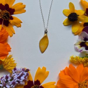 Sunflower Petal Pendant Necklace- Small Yellow with Sterling Silver and 16 Inch Chain Sunflower Petal Pendant Necklace- Small Yellow with Sterling Silver and 16 Inch Chain