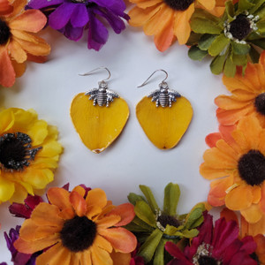 Daffodil Petal Earrings- Bee Charm with Sterling Silver Daffodil Petal Earrings- Bee Charm with Sterling Silver