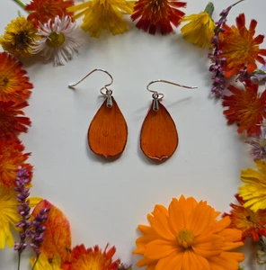 Orange Cosmos Earrings- Simple Sterling Silver