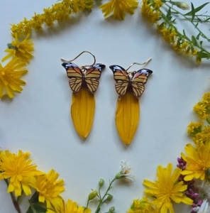 Sunflower Petal Monarch Earrings- Yellow Petals with 14k GF