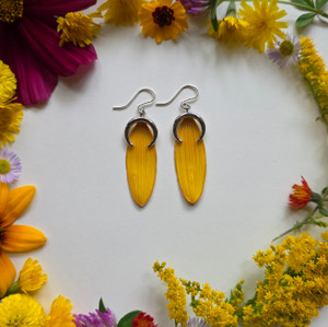 Sunflower Petal Earrings-  Inverted Crescent Moon Charm with Sterling Silver