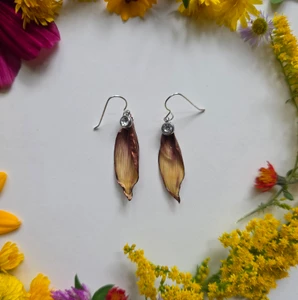 Sunflower Petal Earrings- Light Purple/Yellow Petals with Rhinestone Charms and Sterling Silver