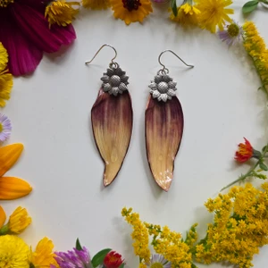 Sunflower Petal Earrings- Large Purple/Yellow Petals with Large Sunflower Charms and Sterling Silver