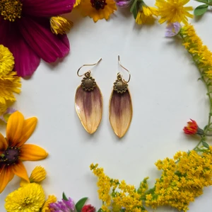Sunflower Petal Earrings- Light Purple/Yellow Petals with Sunflower Charms and 14k GF