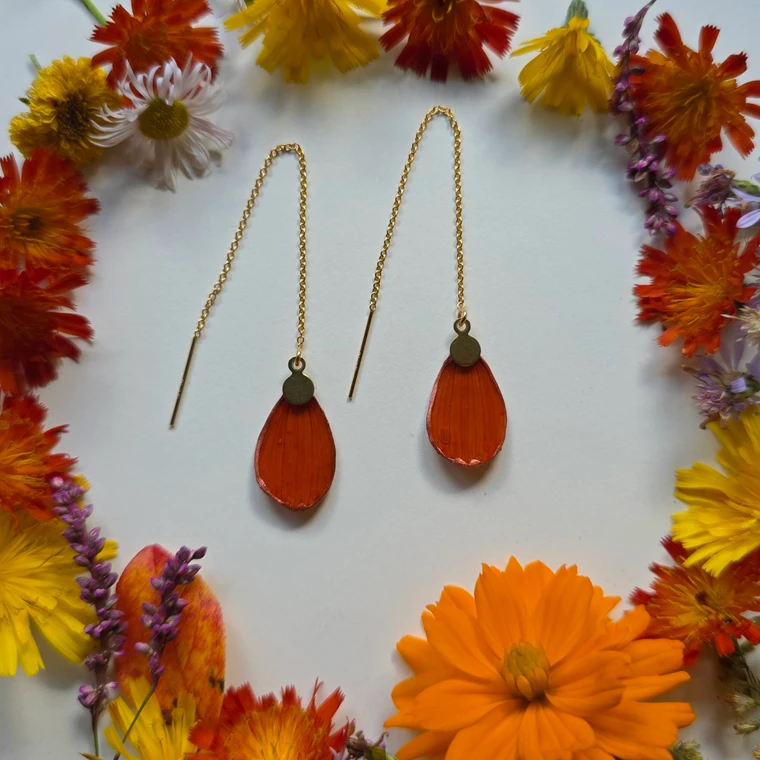 Orange Cosmos Ear Threaders- 14k GF