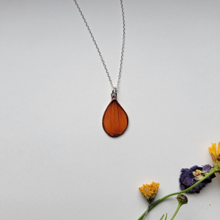 Orange Cosmos Pendant Necklace- Sterling Silver with 18 Inch Chain