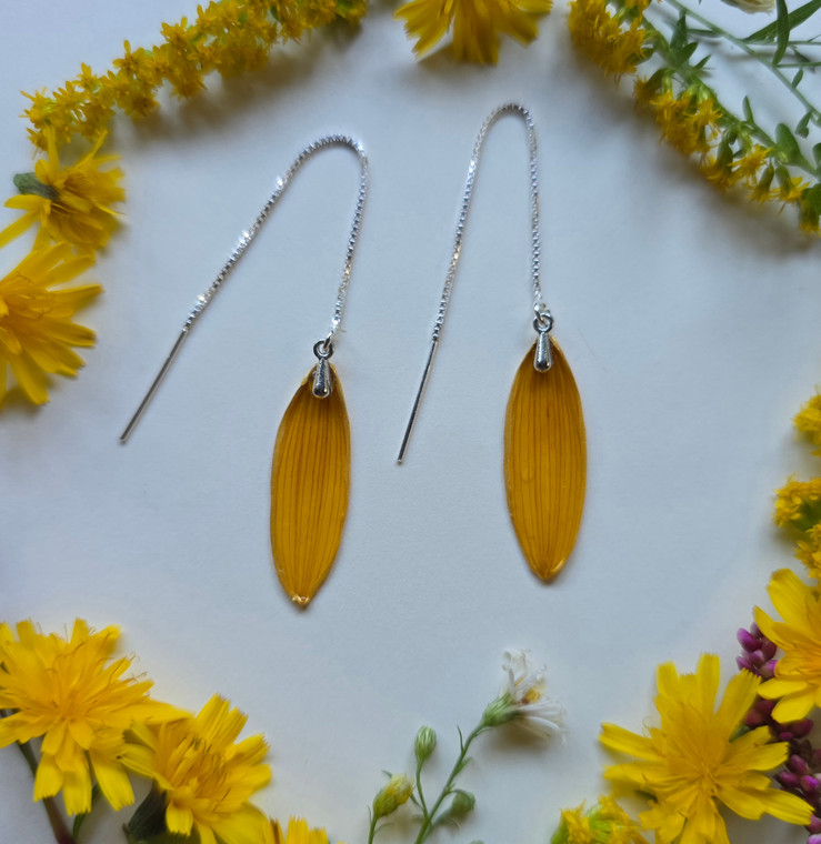 Sunflower Petal Ear Threaders- Sterling Silver