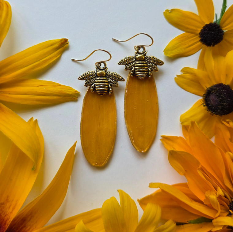 Black-Eyed Susan Earrings- 14k GF with Bee Charm