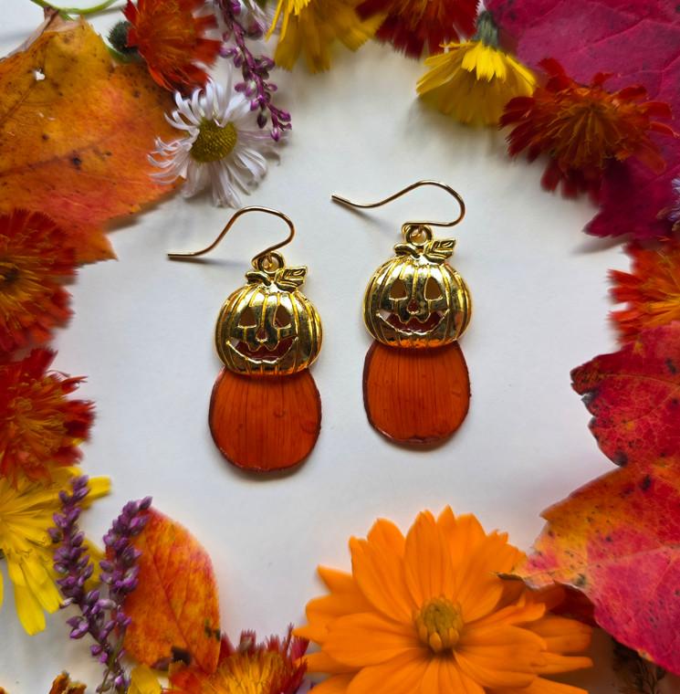 Orange Cosmos Pumpkin Earrings- 14K GF