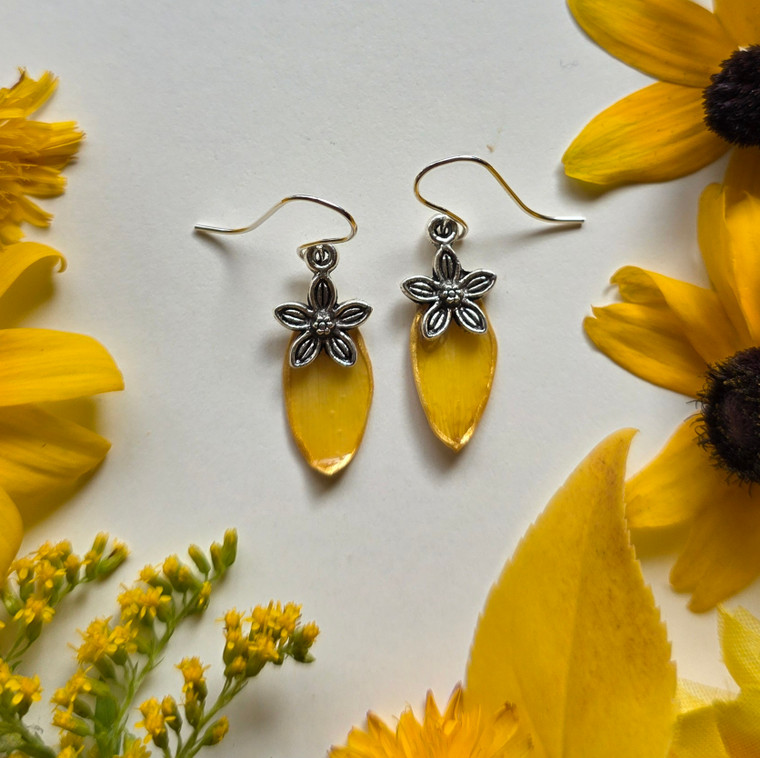 Narcissus Flower Petal Earrings- Sterling Silver with Flower Charm