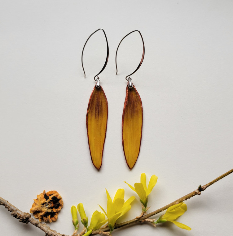 Sunflower Petal Marquis Earrings- Red/Yellow Sterling Silver