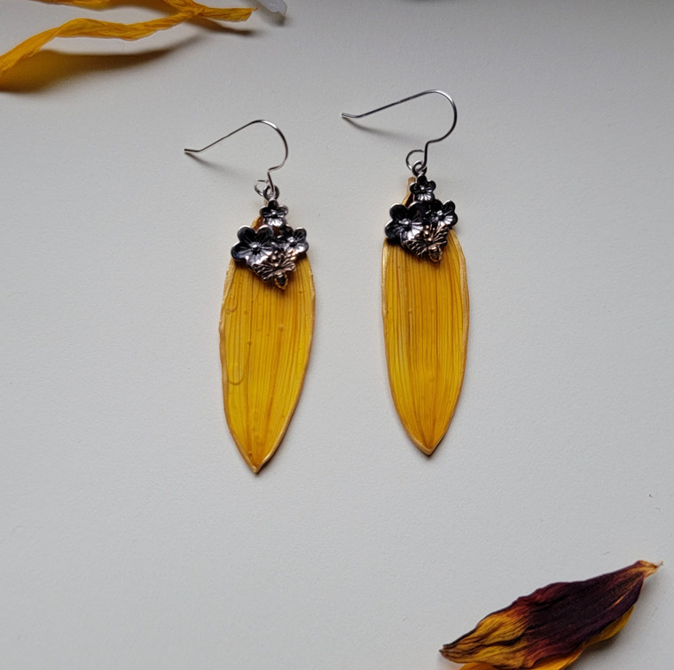Sunflower Petal Earrings- Yellow with Multi-Flower and Bee Charm Sterling Silver- Bee-Loved Collection