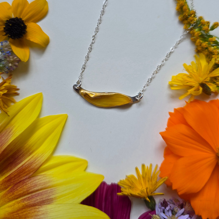 Sunflower Petal Choker Necklace- Yellow with Sterling Silver
