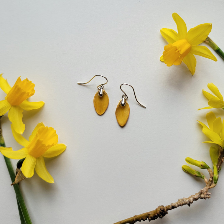 Narcissus Flower Petal Earrings- Simple Sterling Silver