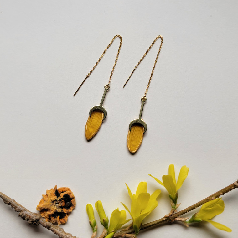 Sunflower Petal Earrings- Falling Moons 14k GF Ear Threaders