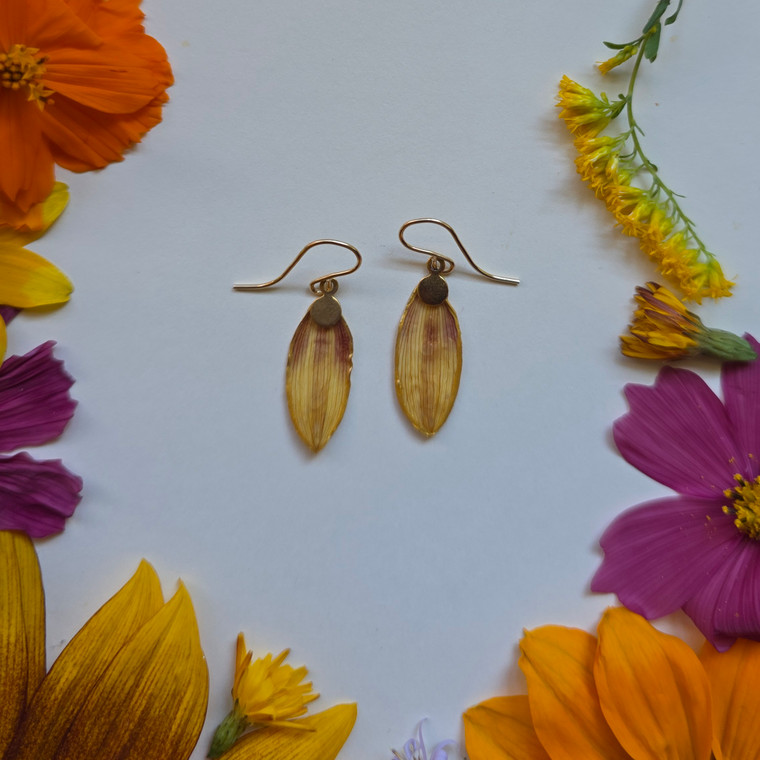 Sunflower Petal Earrings- Small Light Pink/Yellow Petals Simple 14k GF