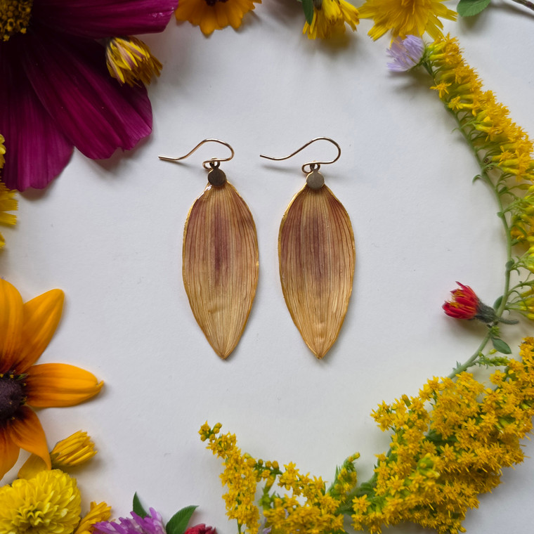 Sunflower Petal Earrings- Light Pink/Yellow Petals Simple 14k GF
